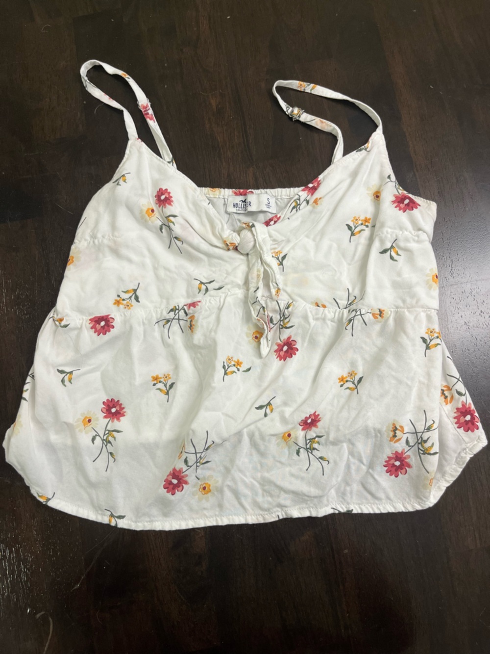 Hollister White Floral Tie-Front Camisole with Pink & Yellow Blooms